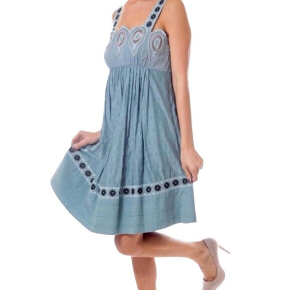 BCBG MaxAzria Runway Embroidered Lined Adjustable Dress 4 Boho Hippie Peasant - Picture 1 of 16